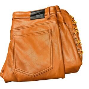 Valabasas Faux Leather Pants Lace Up Sides Stacked Cargo Brown Mens 40 (41x35)